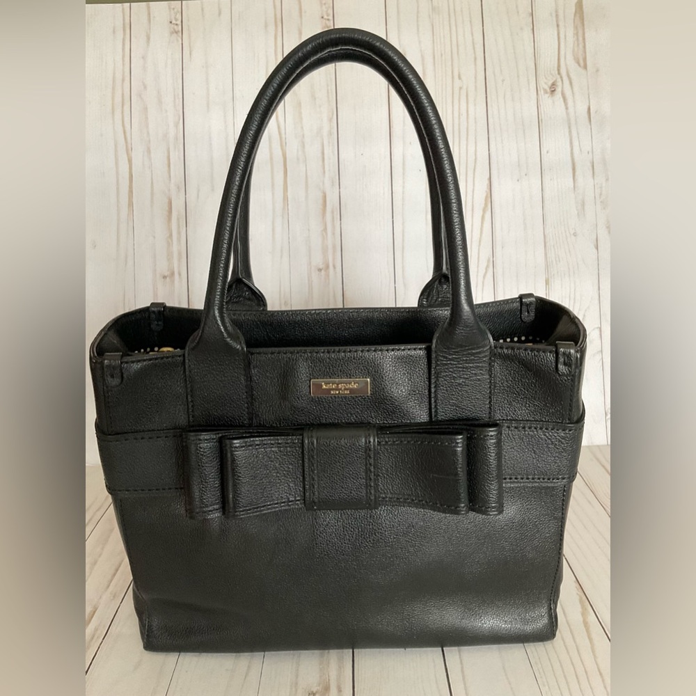 Kate Spade Quinn Villabella Leather Black Bow Handbag Purse Satchel